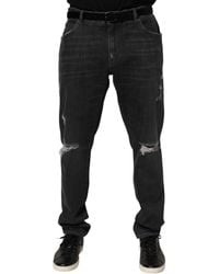 Dolce & Gabbana - Cotton Slim Fit Distressed Ripped Logo Jeans Clothing - Lyst