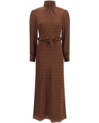 Alessandra Rich - Polka Dot Silk Crêpe De Chine Midi Dress With Bow Outer: Silk; Inner: Viscose - Lyst