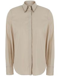 Brunello Cucinelli - Shirt With Monil Collar, Cotton Blouses - Lyst