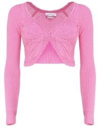 Blumarine - Cropped Cardigan With Butterfly Embroidery - Lyst