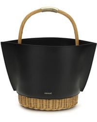Sacai - Leather And Rattan Handbag Calf Bos Taurus Shoulder Bags - Lyst