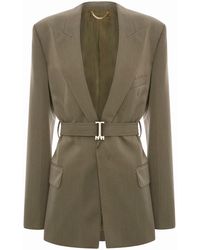 Victoria Beckham - Tailored Blazer With Belt Wool Jacket - Lyst