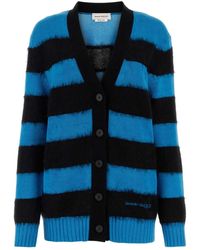 Alexander McQueen - Striped Brand-embroidered Cotton-knitted Cardigan - Lyst