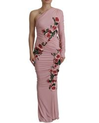Dolce & Gabbana - Flower Embellished One Shoulder Dress Rayon - Lyst