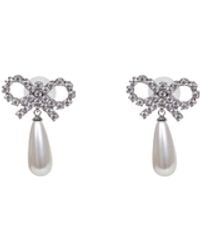 Self-Portrait - Self Portrait Crystal Bow Pearl Droplet Earrings - Lyst