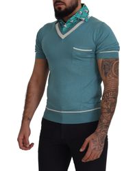 Dolce & Gabbana - Blue Silk Polo Top V-neck T-shirt - Lyst