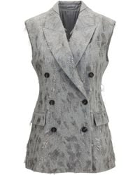 Brunello Cucinelli - Gilet Virgin Wool And Cashmere Twill Flannel With Dazzling Lynx Embroidery Blazers & Vests - Lyst