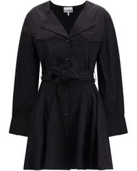 Ganni - Short Shirt Dress With Belt Cotton; Elastane - Lyst
