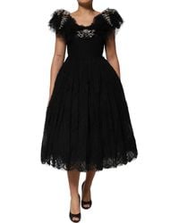 Dolce & Gabbana - Crystal Embellished Midi A-Line Dress Acetate - Lyst