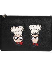 Dolce & Gabbana - Black Leather #dgfamily Embellished Men Clutch Pouch Bag - Lyst