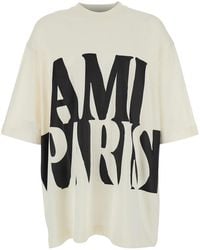 Ami Paris - Crew Neck T-Shirt With Maxi Logo Print On The Front An - Lyst