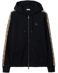 Burberry - Check Motif Cotton Hoodie - Lyst
