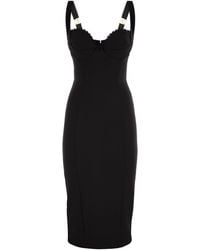 Elisabetta Franchi - Double Stretch Crepe Dress With Embroidered Scalloping - Lyst