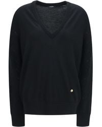 Balmain - V-Neck Sweater Merino Wool Ovis Aries - Lyst