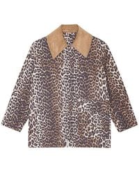 Ganni - Leopard Print Midi Jacket Hemp Organic Cotton - Lyst