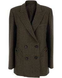 Blazé Milano - 'zemi' Brown Double-breasted Jacket With Peak Revers And Houndstooth Motif In Wool Woman - Lyst