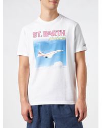 Mc2 Saint Barth - Cotton T-Shirt With St.Barth Airlines Print - Lyst