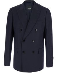 BOSS - Hugo Boss Double-Breasted Wool Blazer - Lyst