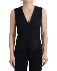 Dolce & Gabbana - Black Brocade Button Down Sleeveless Vest Top - Lyst