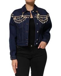 Dolce & Gabbana - Blue Cotton Denim Crystal Embellished Jacket - Lyst