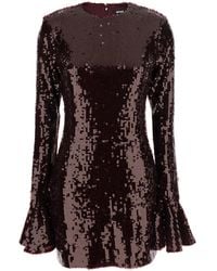 ROTATE BIRGER CHRISTENSEN - Bordeaux Sequin Crewneck Mini Dress With Flared Sleeves - Lyst