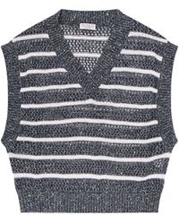 Brunello Cucinelli - Dazzling Striped Net Knit Linen Sweater - Lyst