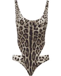 Dolce & Gabbana - Print One-Piece Swimsuit With Cut-Out - Lyst