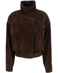 Saint Laurent - Jacket With Raised Collar Suede Calf Leather Coat - Lyst