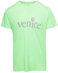 ERL - Green Crewneck T-shirt With Venice Print In Cotton - Lyst