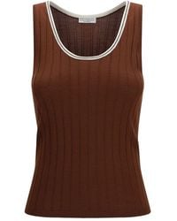 Brunello Cucinelli - Bordeaux Wool Oves Aries Sleeveles T - Lyst