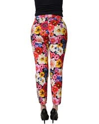 Dolce & Gabbana - Floral Print Tapered Trouser Pants Cotton Viscose Elastane - Lyst