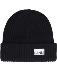 Ganni Ribbed Beanie Hat in Green | Lyst