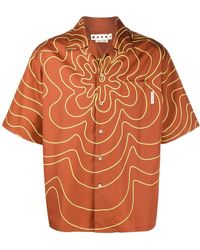 Marni Wavy-pattern Bowling Shirt - Orange