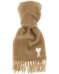 Ami Paris - Alpaca Blend With Logo Embroidery Scarf - Lyst