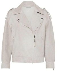 Brunello Cucinelli - Light Leather Biker Jacket - Lyst