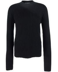 Dolce & Gabbana - Ribbed Knit Crewneck Sweater With Logo Patch On The Rear - Lyst