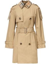 Burberry - Short Trench Coat With Check Collar - Lyst