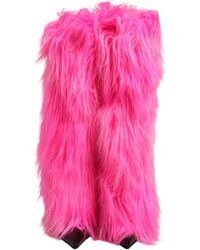 Dolce & Gabbana - Faux Fur Leather High Heels Boots Shoes - Lyst
