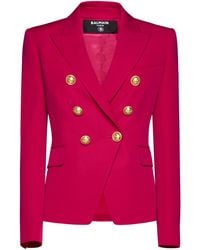 Balmain - Double-Breasted Blazer With Logo Buttons - Lyst
