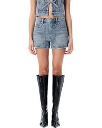 Alexander Wang - Clear Bead Hotfix High-Waist Workwear Denim Shorts - Lyst