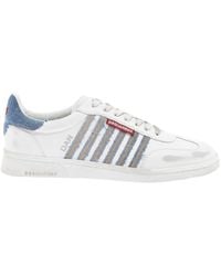 DSquared² - Low-Top Leather Sneakers With Denim Profiles - Lyst