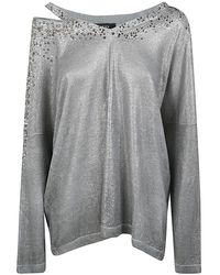 Avant Toi - Linen Cotton V-Neck Pullover With Lamination And Strass - Lyst