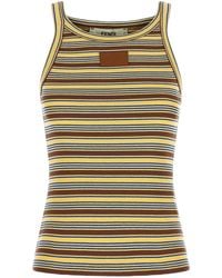 Fendi - Striped Cotton Ribbed Knit Tank Top - Lyst