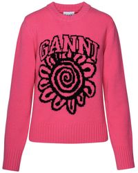Ganni - Fuchsia Wool Blend Sweater - Lyst