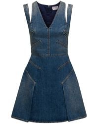 McQueen - Short Flared Denim Dress - Lyst