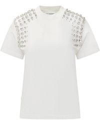 Des Phemmes - Rhinestone-Embellished Cotton T-Shirt - Lyst