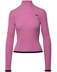 MSGM - Pink Viscose Turtleneck Sweater - Lyst
