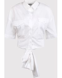 MSGM - Short Sleeve Crop Shirt With Bow - Lyst