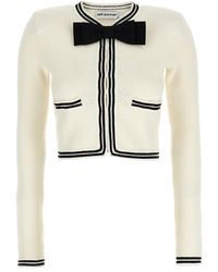 Self-Portrait - 'Cream Bow Jacquard' Cardigan - Lyst