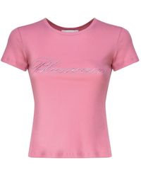 Blumarine - T-Shirt With Studs And Rhinestone Embroidery - Lyst